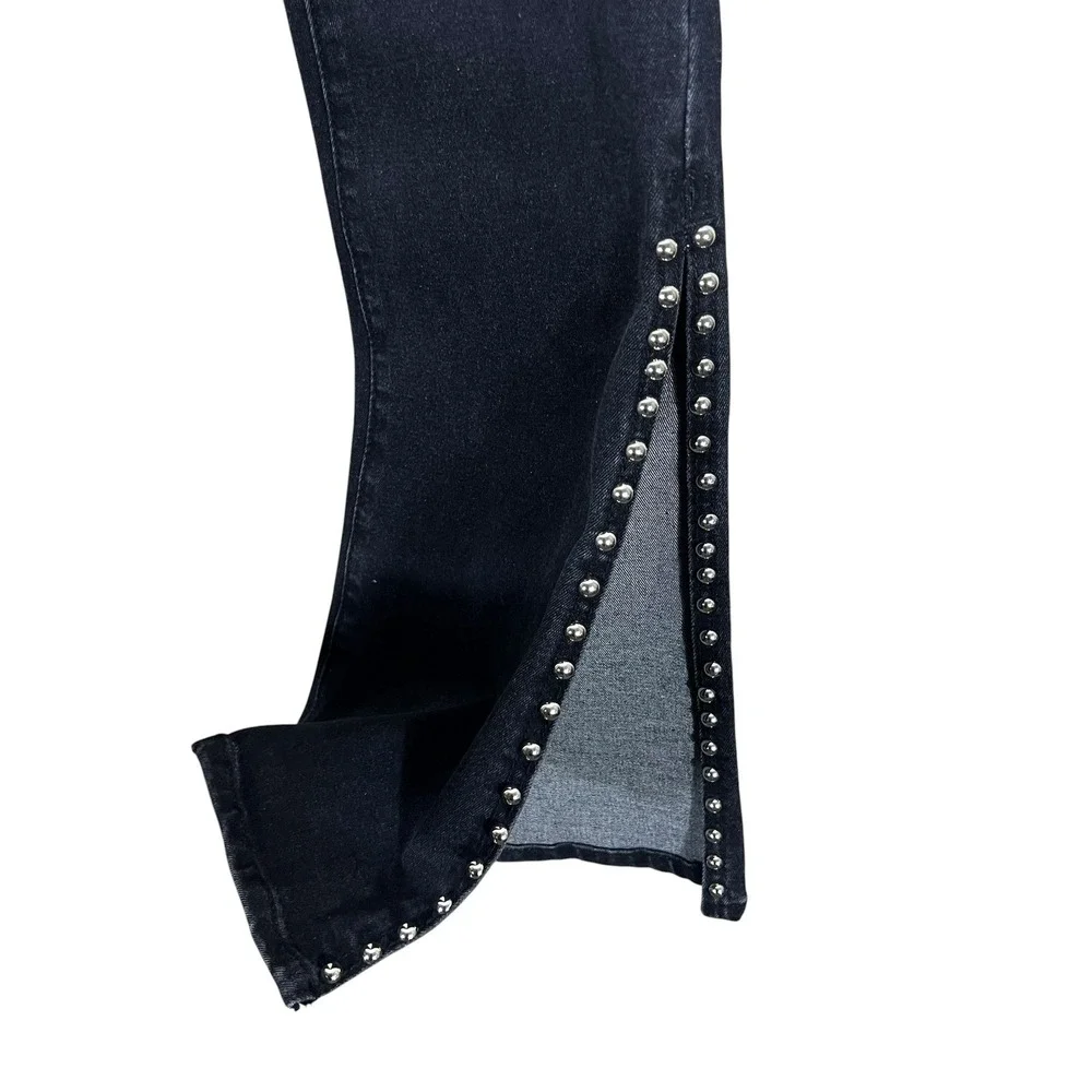 NWT Fashion Nova Self Assured Studded Cut Out Bootcut Jeans Black Edgy Size 3